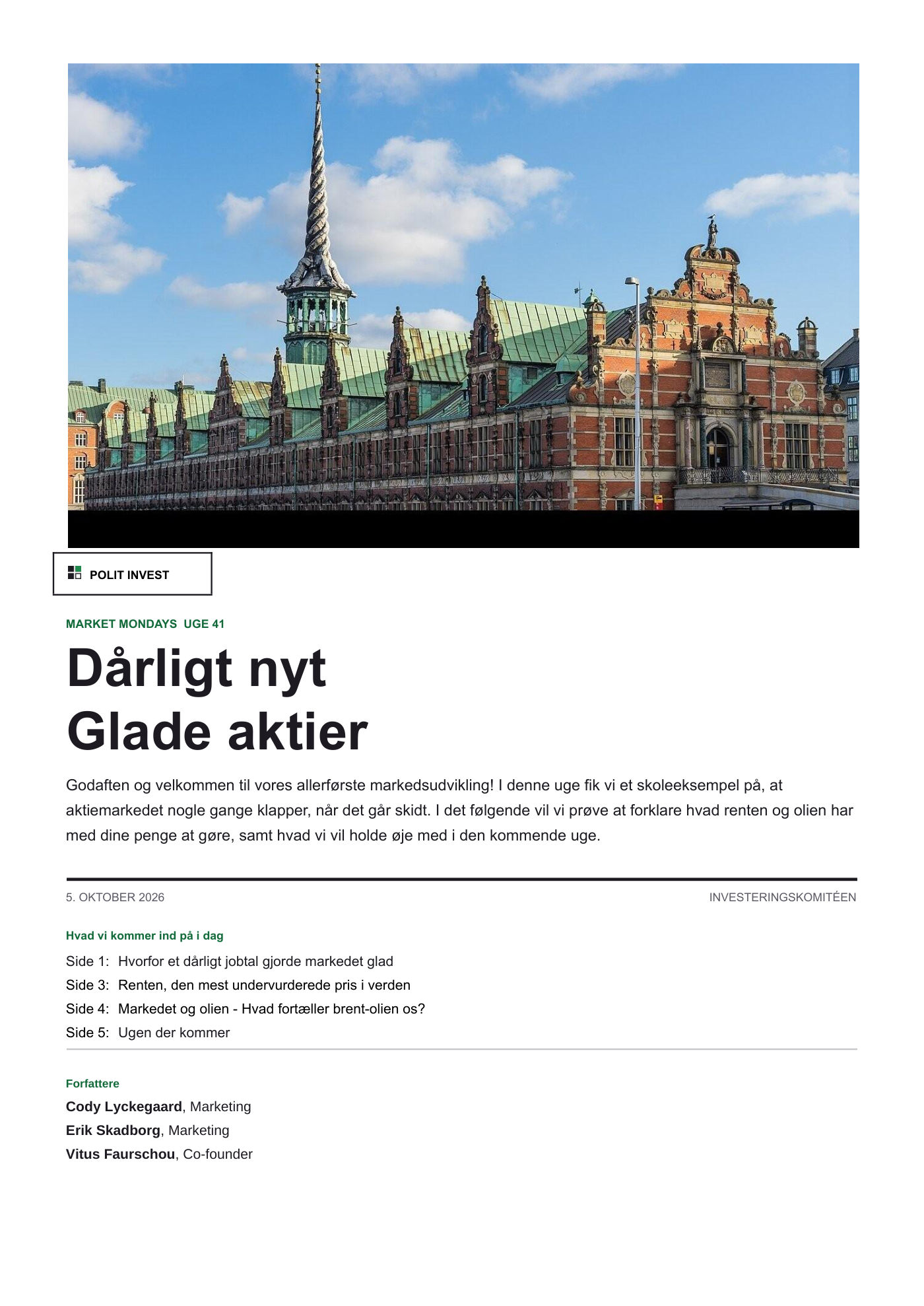 Forsiden af Market Mondays uge 41: Dårligt nyt, glade aktier