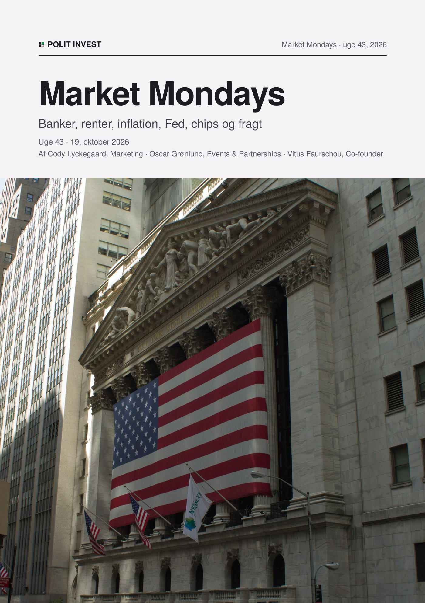 Forsiden af Market Mondays uge 43: Banker, renter, inflation, Fed, chips og fragt